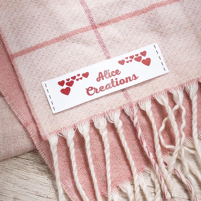 callie Personalized 25-200Pcs Sewing Labels - Custom Text & 10 Cute Pattern, Fabric Handmade with Love Sewing Tags for Clothes, Gifts for Knitting DIY Craft Lovers