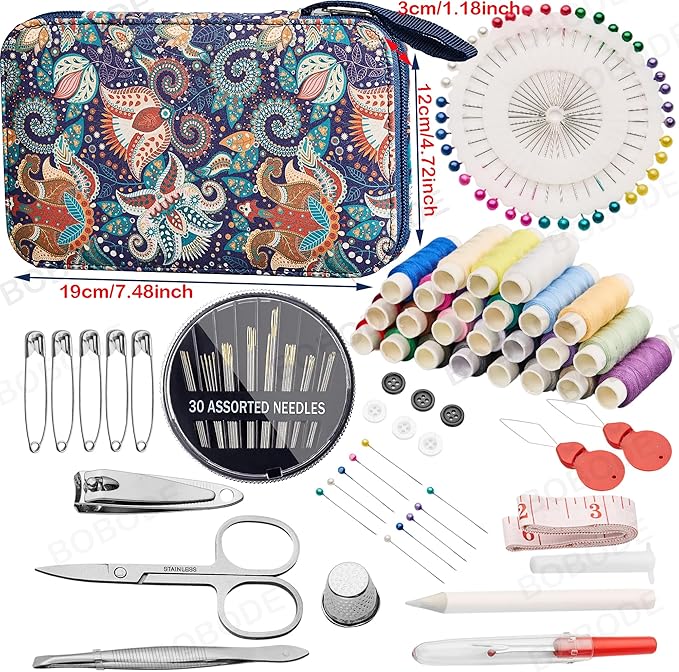 130 PCS Paisley Printing Sewing Kit with All Sewing Supplies Accessories, Professional & Travel Sewing Set for Adults, Emergency Home Use