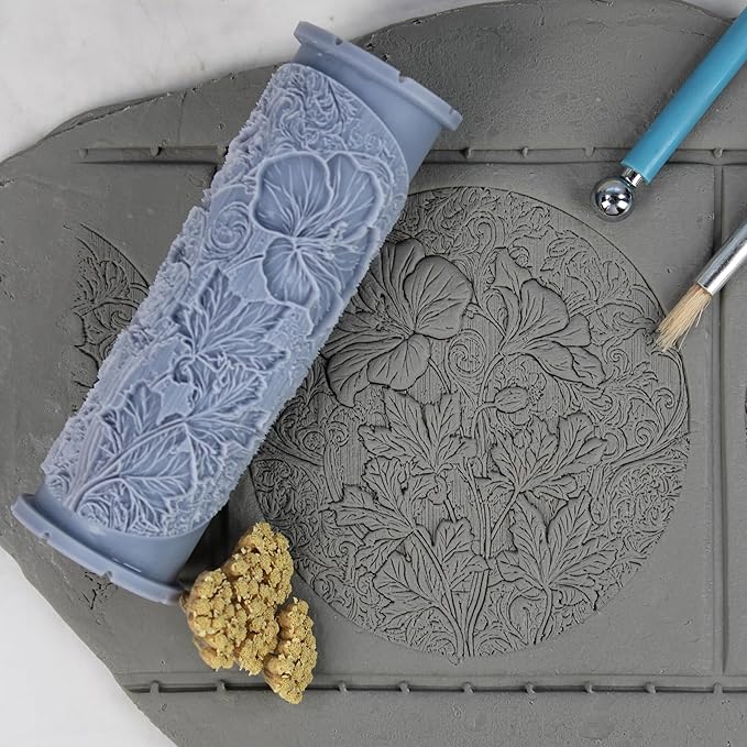Wild Geranium Clay Texture Roller (4") - Flower Set #02 - Embossing Pattern Roller for Polymer & Ceramic Clay, Pottery & Crafts