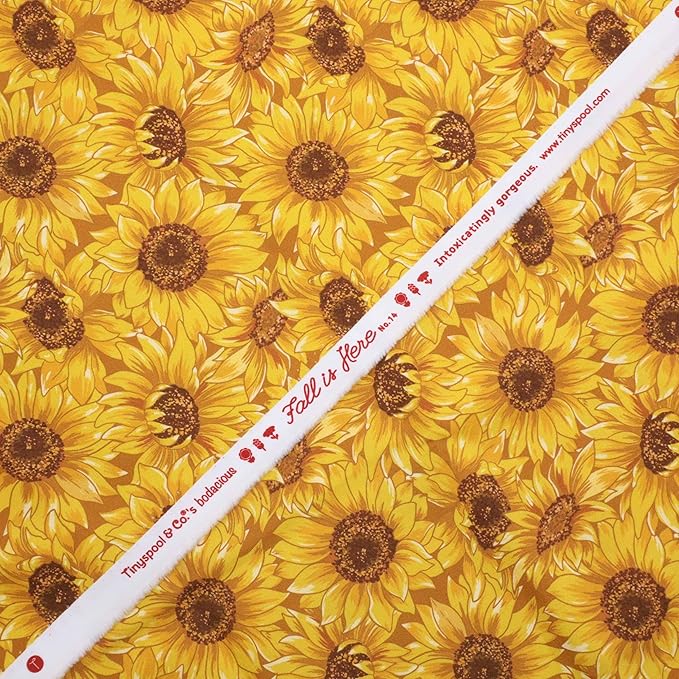 Tinyspool & Co. 100% American Cotton Fabric – 3 Yard Cut Quilting Fabric – Prewashed Preshrunk Yardage for Quilt Backing Borders Binding Sewing Crafts – Fall is Here No.14 – Sunflower Yellow