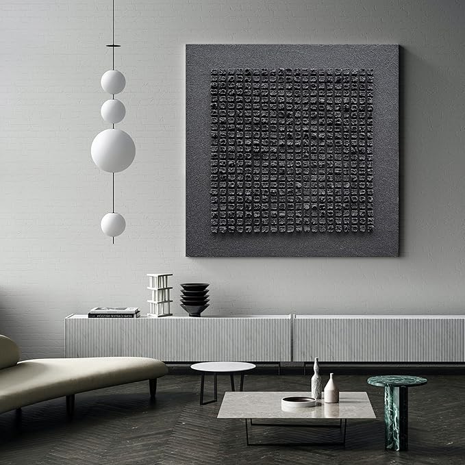 NANKAI Art Hand-Painted Black Textured Abstract Art in a Contemporary Minimalist Style is Suitable for Wall Decoration in Home Office or Corridor Size is 24x24 inches