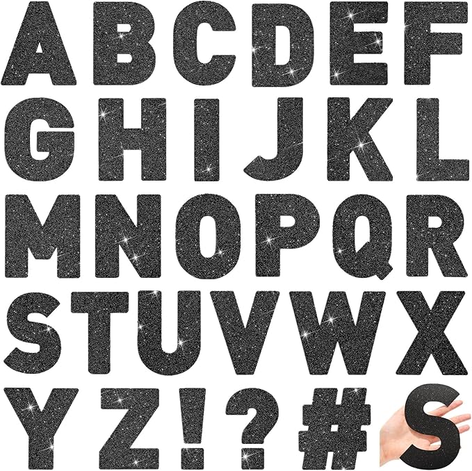 Harloon 232 Pcs 24 Sheets Large Glitter Letter Stickers Big Font Alphabet Letter Self Adhesive Letters Kit Mailbox Stickers for Mailbox Bulletin Boards Classroom Home(Black,6 Inch)