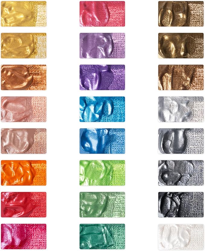 Castle Art Supplies 24 Piece Metallic Acrylic Tube Set | New Improved Formula | 24 X 12ML Tubes for Adult Artists, Beginners and Crafters, Add Shimmering Quality on Variety of Surfaces (New Improved Formula)