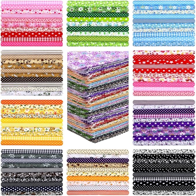 Oudain 100 Pcs 8 x 8 Inch Cotton Fabric Squares Multicolor Precut Quilting Fabric Bundles Floral Patchwork Materials for Holiday DIY Craft Cloths Handmade Sewing Scrapbooking