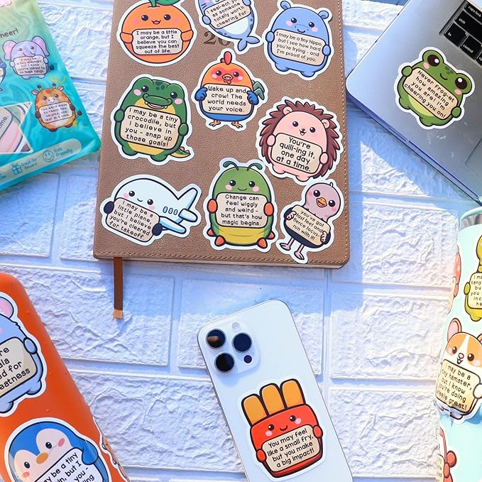 200Pcs Emotional Support Buddies Stickers, Positive Affirmation Sticker Pack, Cute Animal Vinyl for Water Bottle Laptop Computer Luggage... Inspirational Mental Health Decoration for Kids Teens (200)
