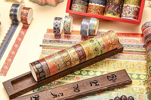 20 Rolls Chinese Style Washi Tape Set, Ancient Palace Pattern Decorative Masking Tapes with Gold Foil, Oriental for Craft, Scrapbook, DIY, Gift Wrapping (22-Splendor of Chang’an)