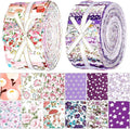 Ganeen 100 Pcs Pink Purple Floral Quilting Fabric Roll 2. 56 Inch Fabric Squares Jelly Patchwork Precut Strips Bundles for Holiday Materials Craft DIY Sewing Cloths