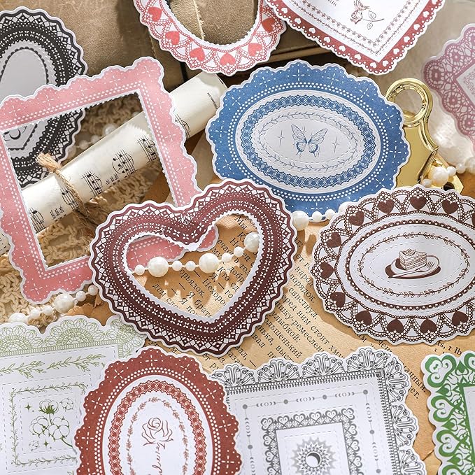 Alideco 120pcs Scrapbook Stickers Vintage Floral Lace Border Scrapbooking Junk Journal Crafts Embelishment Decoration Stickers (leisiwuyu)