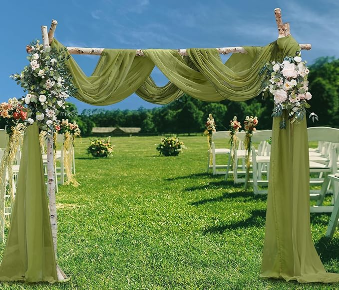 Warm Home Designs Wedding Arch Draping Fabric Bundle Has 2 216 Inch (18 Feet) Scarves in Sage Green Fabric for Ceremony or Wedding Decoration. AD Sage & Sage 216”