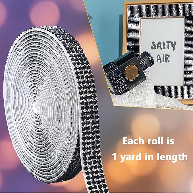 4 Rolls Self Adhesive Crystal Rhinestone Ribbon Diamond Bling Tape with 2 mm Rhinestones Strips Sticker for Arts Crafts Wedding Birthday Party DIY Event Car Phone Decoration (Black)