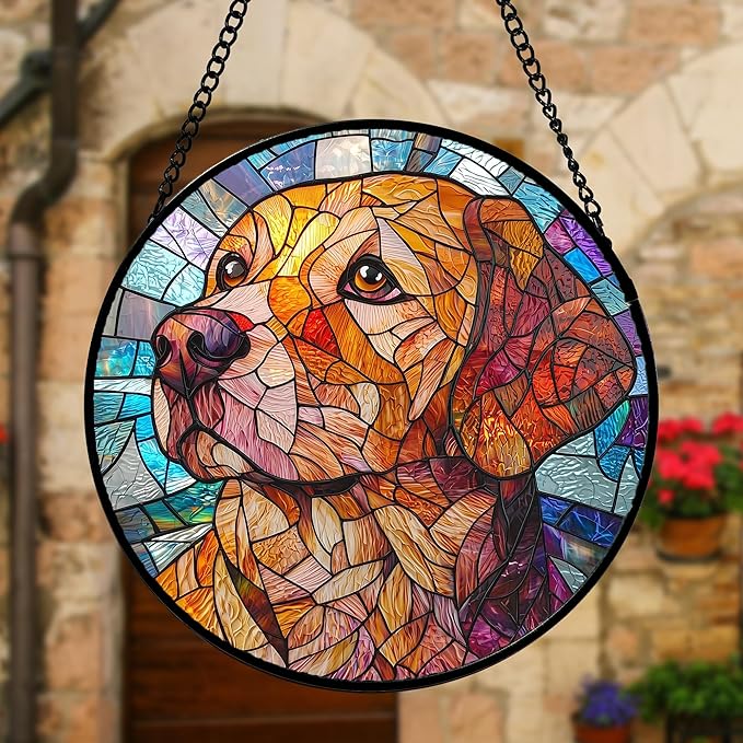 Stained Glass Window Hanging, Cute Dog Abstract Sun Catchers Colorful Glass Panel Texture Suncatcher Decor for Birthday for Women, Men, Wife, Aunt, and Mom 7.8 in