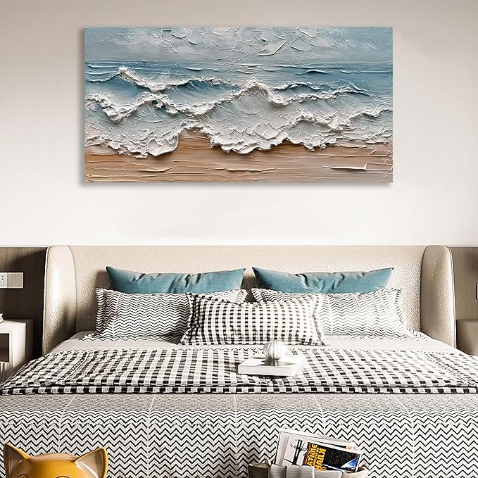 Art 30x60 inches Hand-Painted Sea Wave Beach Landscape Oil Painting Modern Abstract Canvas Art Large Oil Painting Home Office Wall Decoration
