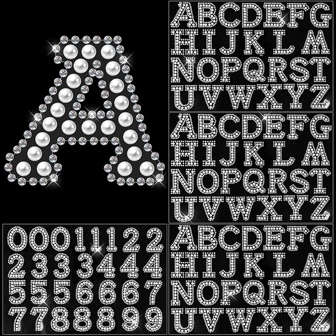 107 Pcs Pearl Rhinestone Self Adhesive Stickers 3 Sheets A-Z Glitter Letter Stickers and 1 Sheet 0-9 Number Stickers Bling Crystal Alphabet Sticker for DIY Crafts (White+White)
