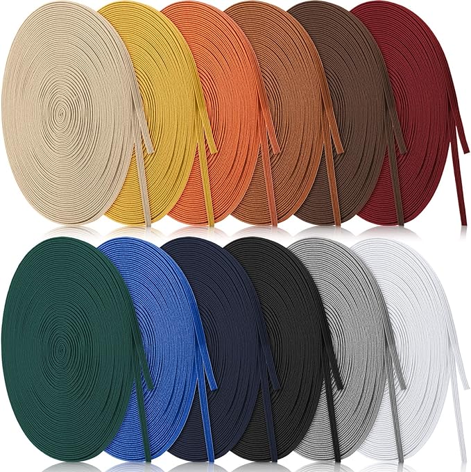 WILLBOND 12 Rolls Colorful Elastic Band Folding Elastic Cord Heavy Duty Stretch Band Knitted Flat Band for Sewing Crafts DIY Comforter Cuffs(1/8 Inch X 106 Yard,Retro Colors)