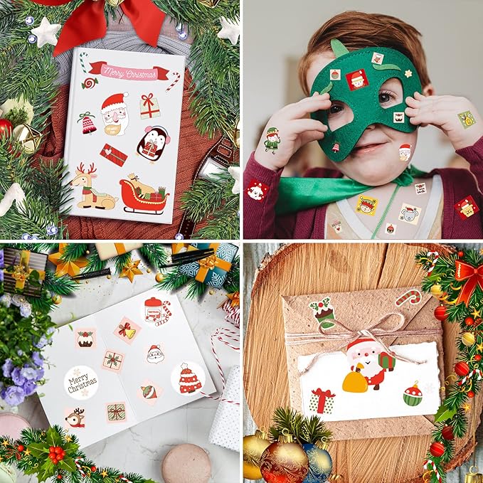 1200 Pieces Christmas Stickers, Xmas Holiday Envelopes Merry Christmas Gift Decorations, Santa Claus, Reindeer, Snowman Winter Stickers for Notebook, Bottles, Mega Sticker Pack Gift for Kids