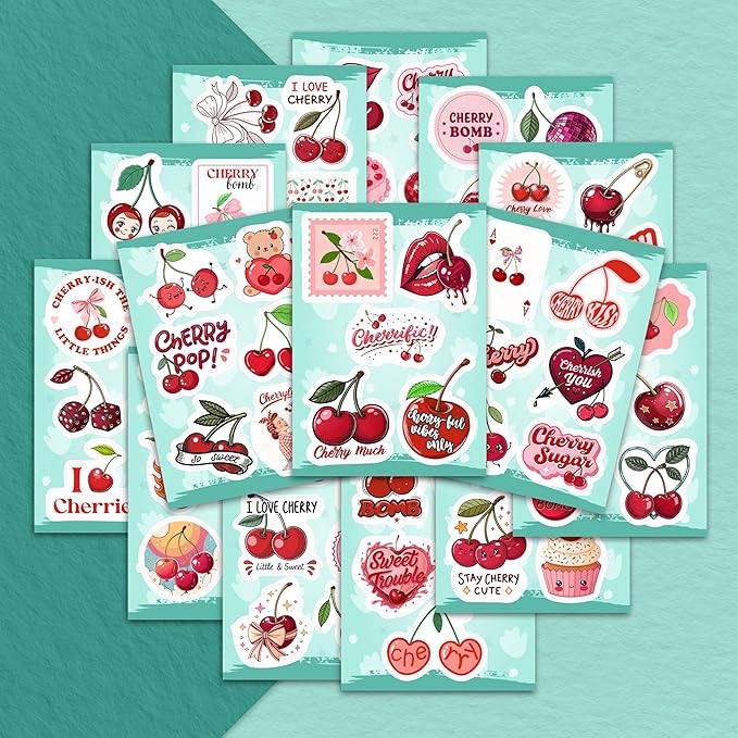 100Pcs Cherry Stickers Waterproof Small for Phone - Cute Fruit Stickers, Red Aesthetic Decals - Cherry Gifts & Party Supplies - Gift for Women & Men