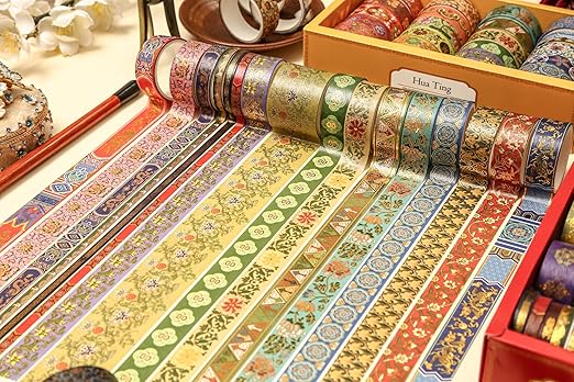 20 Rolls Chinese Style Washi Tape Set, Ancient Palace Pattern Decorative Masking Tapes with Gold Foil, Oriental for Craft, Scrapbook, DIY, Gift Wrapping (22-Splendor of Chang’an)