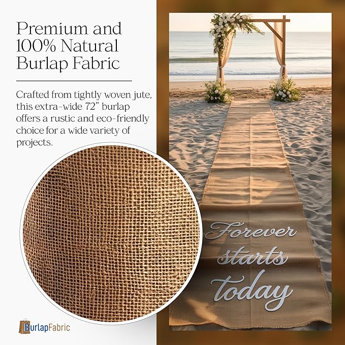 72" Wide 150 Feet Burlap Roll - 10oz Durable Jute Fabric for Crafts - Natural Burlap Fabric Roll for Gardening, Home Decor, Plants, Farmhouse Decor, Rustic Aisle Runners, Tree Covering & More
