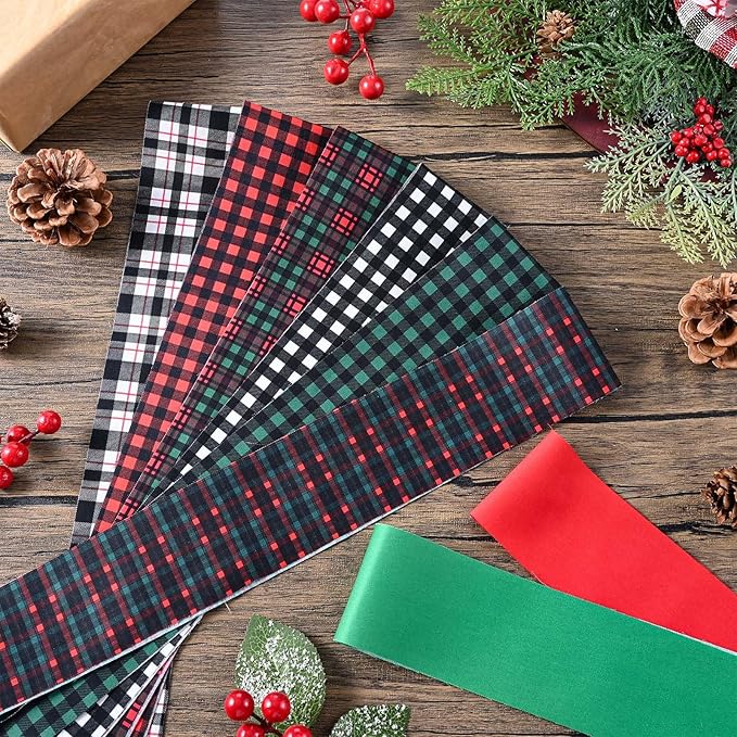 40 Pcs Christmas Buffalo Plaid Cotton Jelly Fabric Strips Green Red Tartan Bundles Strips for Quilting Crafting Christmas Classic Plaid Precut Patchwork for Sewing DIY Crafts