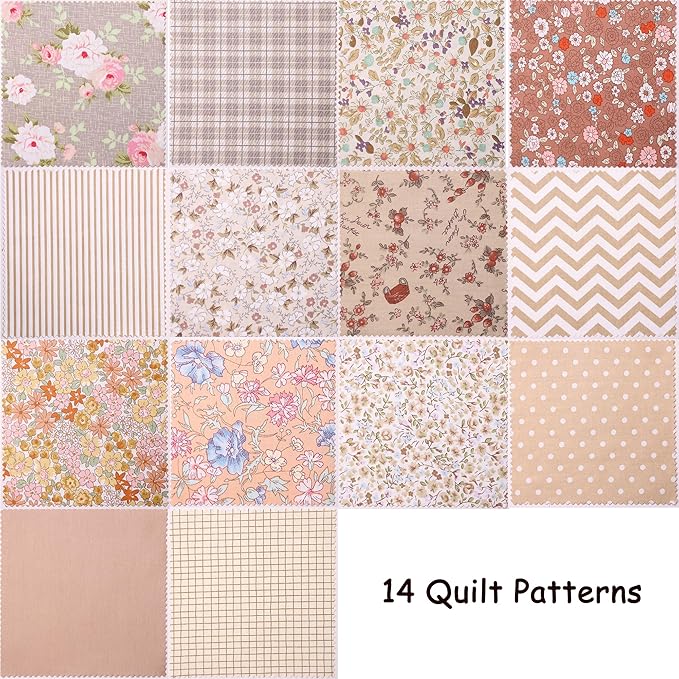 42 Pcs Layer Cake Fabric Clearance, Layer Cakes 10 inch Squares for Quilting, Pre-Cuts 10" x 10" Fabric Squares for Quilting, Sewing, Patchwork, and DIY Crafts - Vintage Light Brown