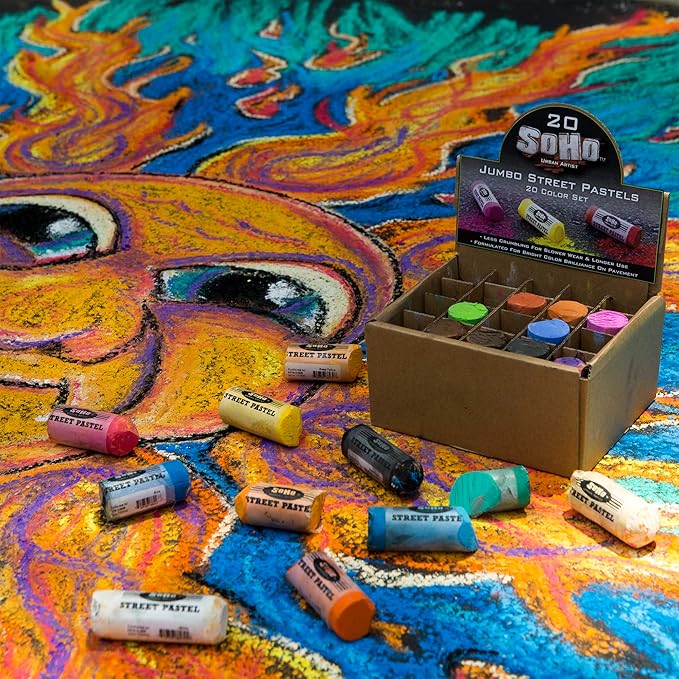 Soho Urban Artist Professional Oil Pastels - Jumbo Street Pastel Set of 20 Colors, 1" Diameter, 2.7" Length, Non-Toxic, Brilliant Pigments, Ideal for Pavement, Less Crumbling than Sidewalk Chalk