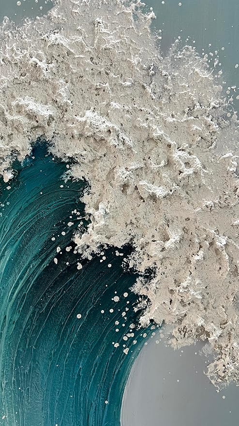 YaSheng Art 3D Ocean Wave Canvas Wall Art, Hand-Painted Textured Seascape, 24 x 48 inches