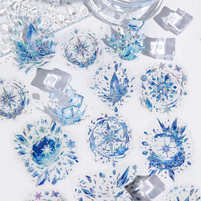 Alideco 120pcs Scrapbook Stickers Vintage Ice Crystal Waves Water Drops Scrapbooking Junk Journal Crafts Embelishment Decoration Stickers (wujieshuiyu)