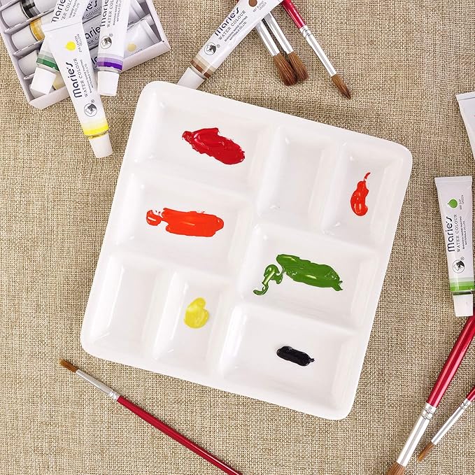 VanEnjoy White Square Ceramic Artist Paint Palette,Porcelain Watercolor Palette,Ceramic Mixing Tray for Watercolor Gouache Painting