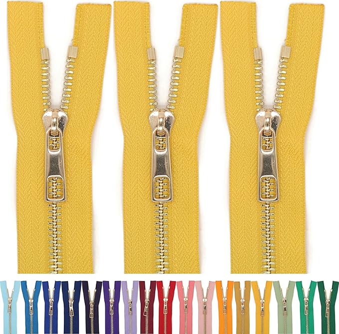 #5 Gold Metal Zipper - 50+ Colors - 3 PCS - (4-14 inches) Sizes - Luxury Lightweight Handcraft Metal Zippers with pulls for Purses Bags Pockets Shoes Sewing & Crafts DIY ZP02115