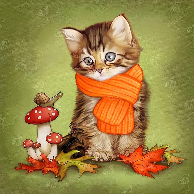 DIAMOND ART CLUB Making Friends - Kitty Diamond Painting Kit, Fun DIY Crafts for Adults, Round Diamond Art Canvas, 13" x 13"