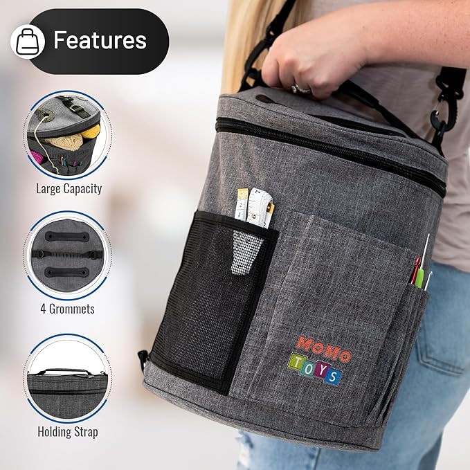 Crochet Storage Bag – Compact Yarn Organizer for Crocheting on the Go, Holds Hooks, Needles & Supplies – Gray