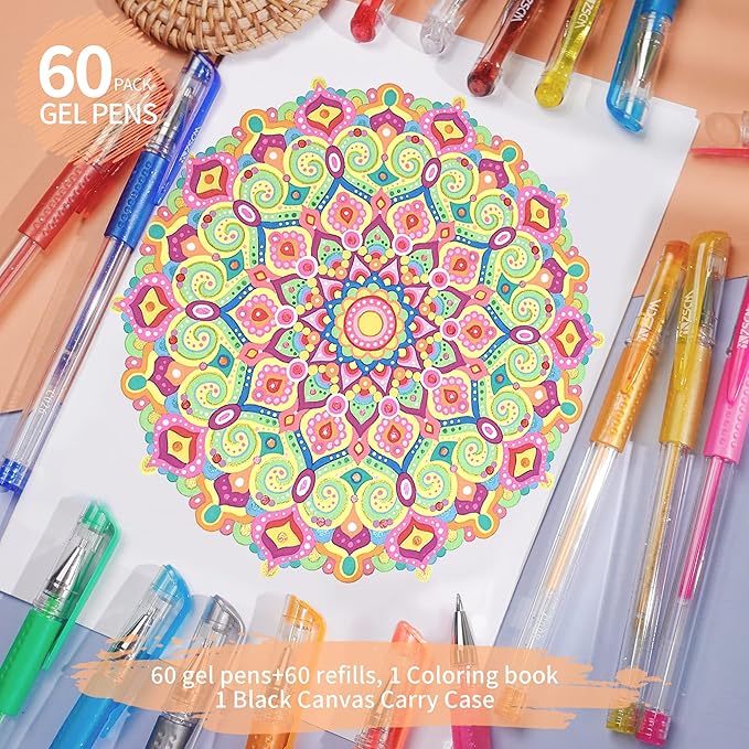 120 Pack Glitter Gel Pens Set, ZSCM 60 Colors Glitter Pens With 60 Refills, Colored Gel Pen For Adults Coloring Books Drawing Journaling Scrapbook