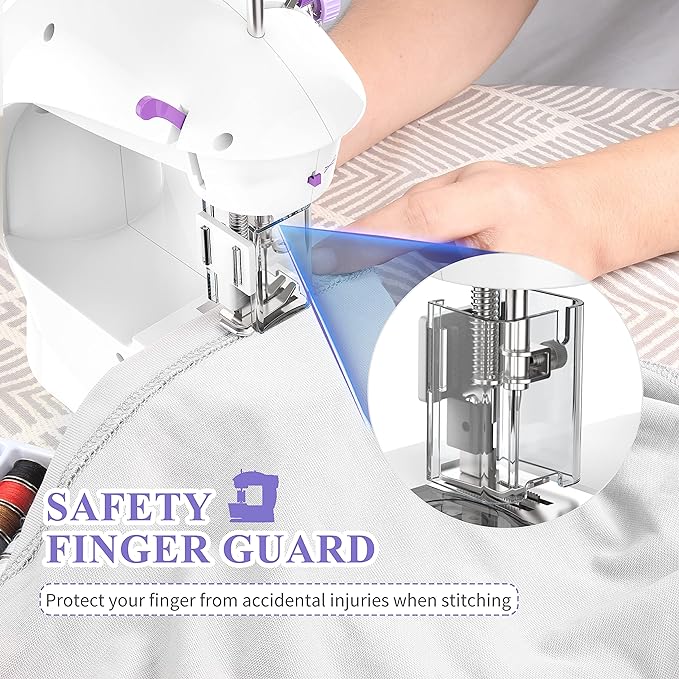 KPCB Tech Sewing Machine for Beginners [Full Set] with Finger Guard and Fabric Bundles - Mini Sewing Machine with Sewing Kits, Foot Pedal, US Adapter and Extension Table