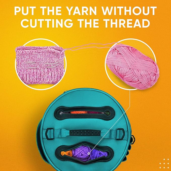 CRAFTISS Knitting Bag Yarn Storage - Christmas Gift - Durable Canvas Yarn Holder for Crochet Accessories - Organizer Crochet Bag with Knitting Accessories Case (Turquoise)