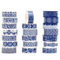 Blue & White Porcelain Washi Tape Set, Traditional Chinese Ceramic Pattern Decorative Masking Tapes, Oriental Art for Craft, Scrapbook, DIY, Gift Wrapping (1-Porcelain Grace/20 Rolls)