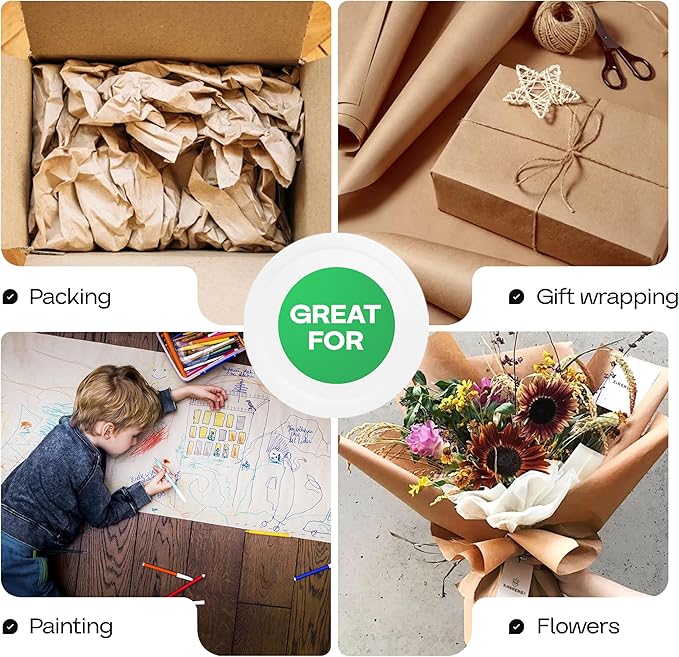 18" x 1200" (100 ft) Brown Kraft Paper Roll, Pack of 2 - USA-Made Quality Craft Paper for Gift Wrapping, Kids' Arts & Crafts, School Projects - 100% Recycled, 50 lb Natural Material by IDL Packaging