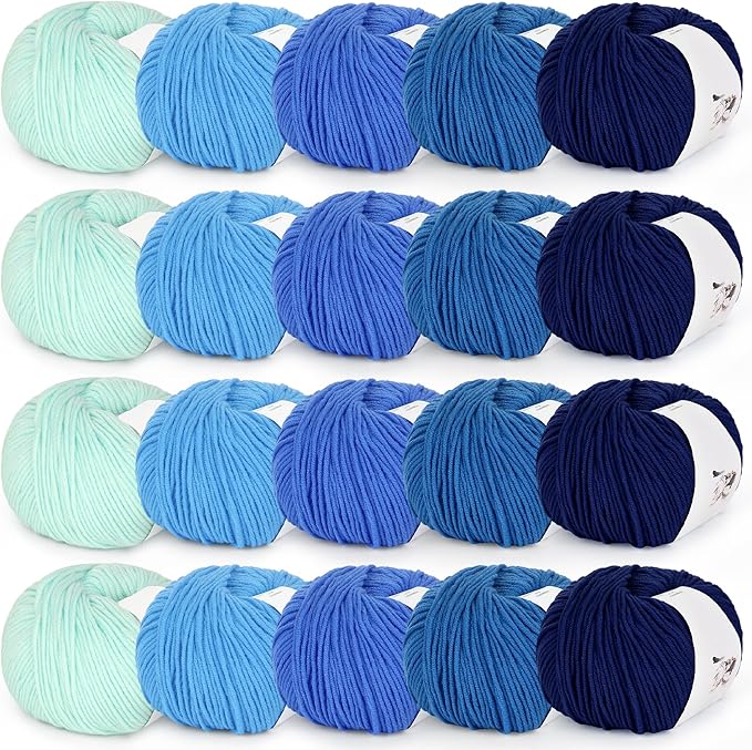Katech 20 Skeins Cotton Yarn for Crocheting-55% Cotton 45% Acrylic-4 Medium (Worsted)-Super Soft Milk Cotton Yarn-Great Crochet and Knitting Starter Kit for Colorful Craft（Color F）