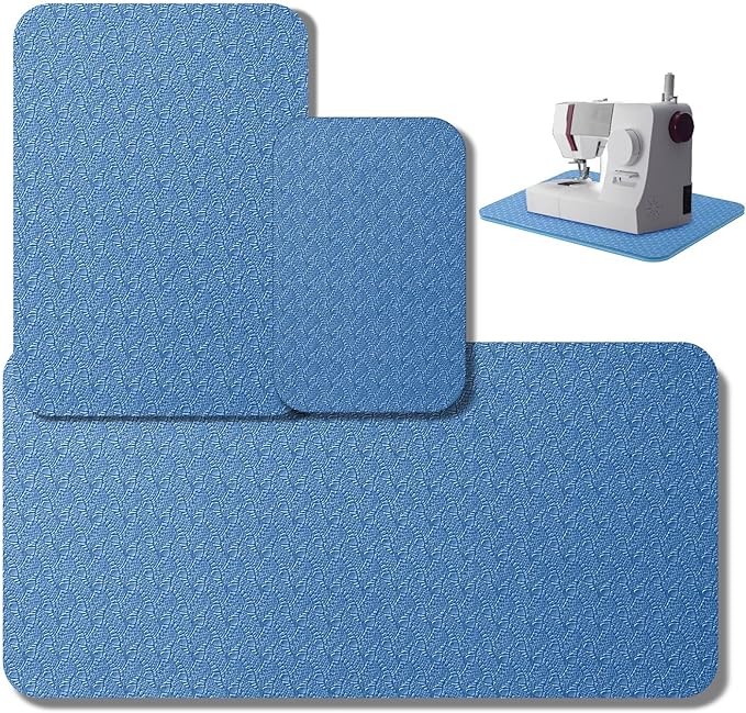 3 Pcs Sewing Machine Muffling Mat Pedal Mat Sewing Machine Pad No Slip Rubber Stay in Place Mats for Calms Vibration (Blue,15 x 20 Inch,14 x 9 Inch,17 x 36 Inch)