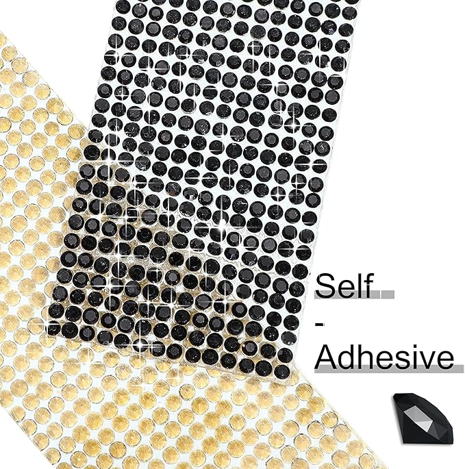 4 Rolls Self Adhesive Crystal Rhinestone Ribbon Diamond Bling Tape with 2 mm Rhinestones Strips Sticker for Arts Crafts Wedding Birthday Party DIY Event Car Phone Decoration (Black)