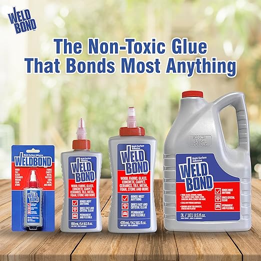 Weldbond All Purpose Glue, Bonds Most Anything! Non-Toxic Glue, Use as Wood Glue or on Glass Crafts Ceramic Mosaic Porcelain Tile Stone Fabric Carpet Metal & More. Dries Crystal Clear 5.4 oz / 160 ml