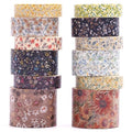 12 Rolls Flowers Washi Tape Set Floral Arts Adhesive Tapes Blooming Garden Decorative Masking Tape Sets for Craft, Kids, Scrapbook, DIY, Gift Wrapping (Earth Dye)