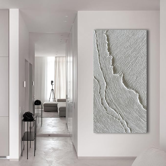 NANKAI Art 30x60 Inches Thick Texture White Abstract Oil Painting Thick Texture Beach Wave Landscape Oil Painting Family Wall Decorative Art Oil Painting