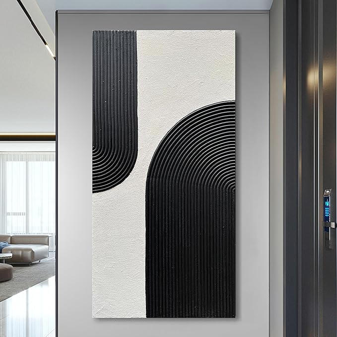 Art Hand Painted White and Black Textured Abstract Art Oil Painting Modern Wall Art 48x24 inches