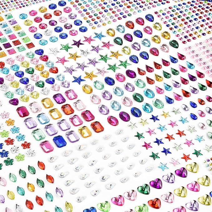 Gem Stickers, 3897Pcs Rhinestone Stickers Stick on Gems for Crafts Self Adhesive Jewels with Multicolor and Assorted Size