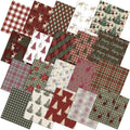 10''x10'' Christmas Woodland Quilting Fabric Square Vintage Plaid Precut Quilted Fabric Bundle Reindeer Poinsettia Patchwork Supplies for Winter Xmas Handmade DIY Craft Sewing Material