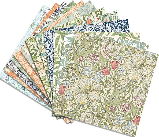 24 Sheets William Morris Scrapbook Paper Pad Double-Sided Vintage Floral Patterned Decorative Craft Paper for Card Making Photo Album Journal DIY Craft, 11.8'' x 11.8''