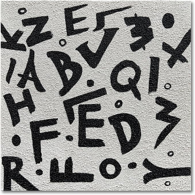 Art 24x24 inch Hand-Painted Black and White Letter Texture Art Oil Painting in Modern Abstract Style. Suitable for Wall Decoration in Home Office