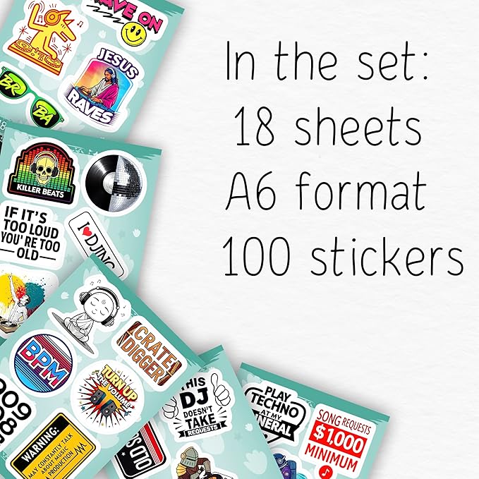 100Pcs DJ Stickers and Decals for Laptop, Water Bottle - DJ Gifts & Party Supplies - Rave, Music Stickers - Gift for Women & Men