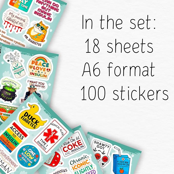 100Pcs Diabetes Stickers for Water Bottle - Diabetic Stickers and Decals - Diabetes Gifts for Diabetics - Gift for Women & Men