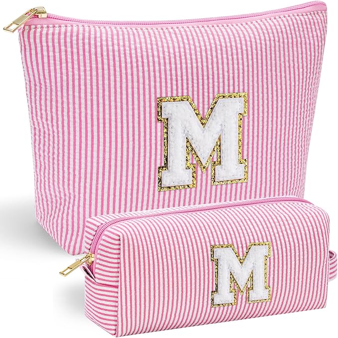 YOOLIFE Birthday Gifts for 3 4 5 6 7 8 9 10 11 12 13 Year Old Girls - Personalized Pink Initial Birthday Gifts for Women Kids Makeup Bag for Girls Daughter Sister Teacher Friend Girlfriend M
